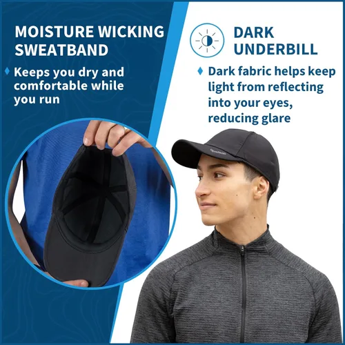 Vista 4 de TrailHeads Sombrero de verano para correr con protección UPF 50 de secado rápido para hombre Negro