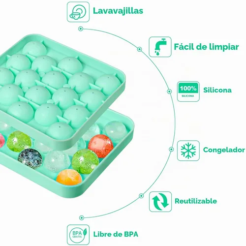 Vista 5 de Webake Paquete de 2 bandejas de cubitos de hielo esféricos, 36 piezas pequeñas redondas de 1.1 pulgadas, moldes de silicona flexibles para cócteles