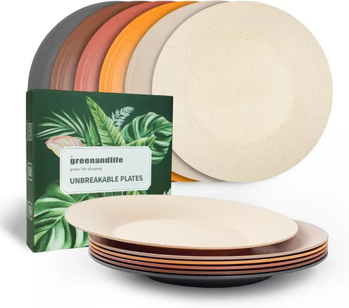 Vista 9 de Platos de paja de trigo de 10 pulgadas, aptos para lavavajillas y microondas, ligeros, reutilizables, irrompibles, no tóxicos, sin BPA y saludables