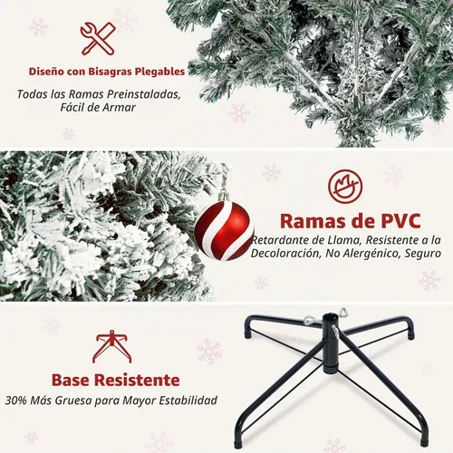 Vista 6 de Firstness Árbol de Navidad artificial flocado de nieve de 6 pies con bolsa Silueta densa completa, 250 luces LED cálidas y multicolor, 11 modos