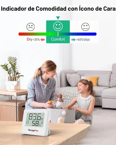 Vista 5 de TempPro TempAir - Termómetro higrómetro digital Bluetooth para interiores de 260 pies Humidity Meter with Smart App, Room Thermometer Humidity