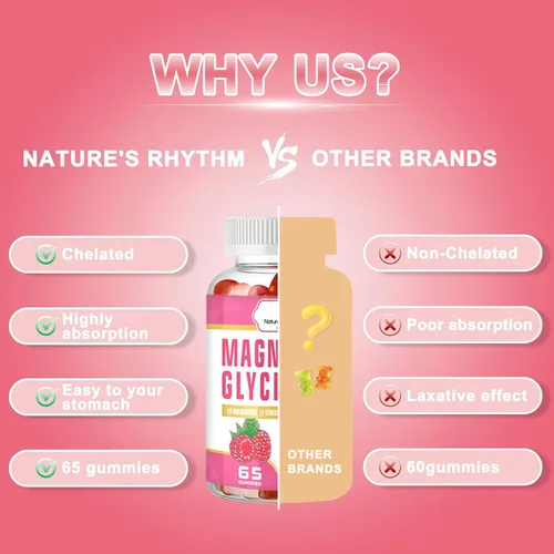 Vista 7 de Nature's Rhythm - Gomitas de magnesio de 500 mg - 65 unidades Suplementos de glicinato de magnesio para relajación, alivio del estrés y sueño