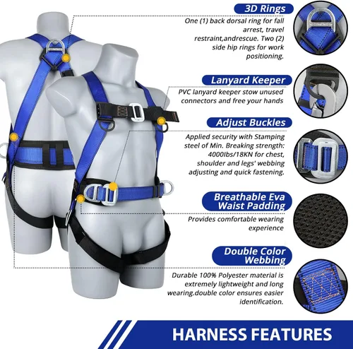 Vista 2 de TT TRSMIMA Safety Harness Fall Protection Kit - Full Body Roofing harnesses with Shock Absorbing Lanyard Upgrade Paded