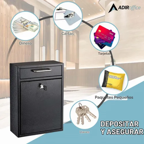 Vista 3 de AdirOffice contenedor con traba - Buzón de correo montado en pared., negro, 631-04-BLK