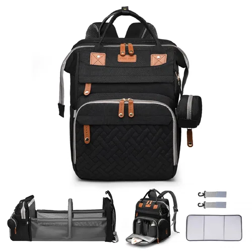 Vista 23 de ANWTOTU Mochila Bolsa para Pañales, Verde militar Mochila de viaje impermeable multifuncional con cambiador, estuche para chupete y correas