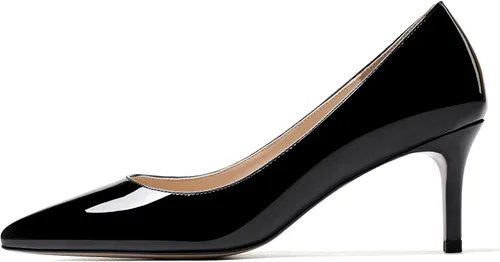 Vista 2 de WAYDERNS Zapatos de tacón medio de charol sólido para mujer, con puntera puntiaguda, 2.5 pulgadas