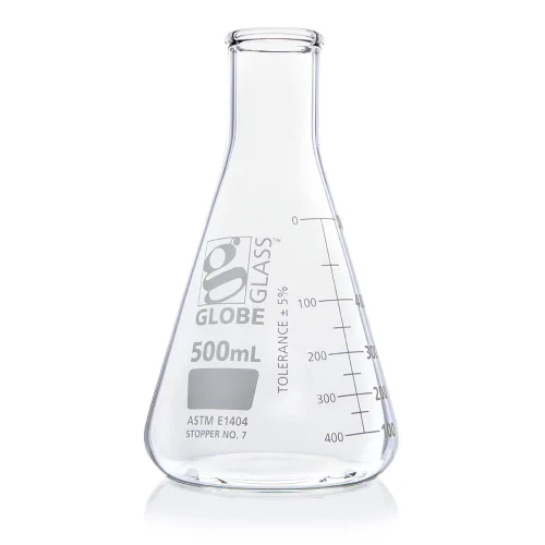 Vista 3 de Erlenmeyer - Frasco de vidrio, 0.8 fl oz, boca estrecha, graduaciones dobles, vidrio de borosilicato 3.3, ASTM E1404, 12/caja