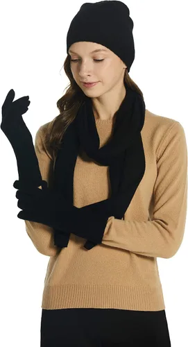 Vista 2 de EURKEA Conjunto de bufanda de cachemira 100% pura para mujer, guantes, gorro y caja de regalo