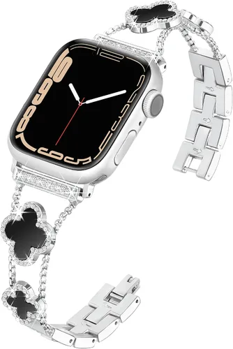 Vista 20 de wipalor Correa de trébol de cuatro hojas para Apple Watch para mujer de 42mm 41mm 40mm 38mm, correas delgadas iWatch para mujer, correas metálicas