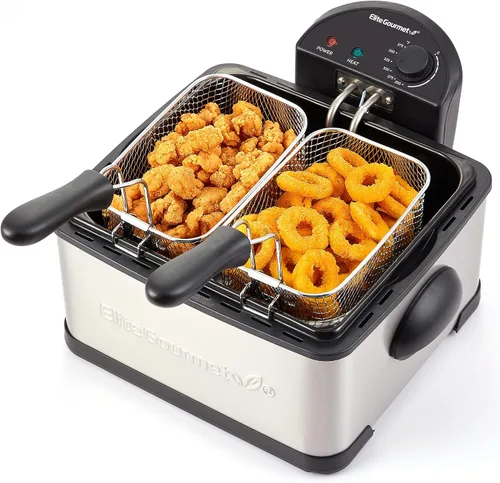 Vista 9 de Elite Gourmet EDF475 Freidora eléctrica de 4.2 cuartos de galón de capacidad de aceite con perilla de temperatura, 1 cesta de 4 cuartos de galón