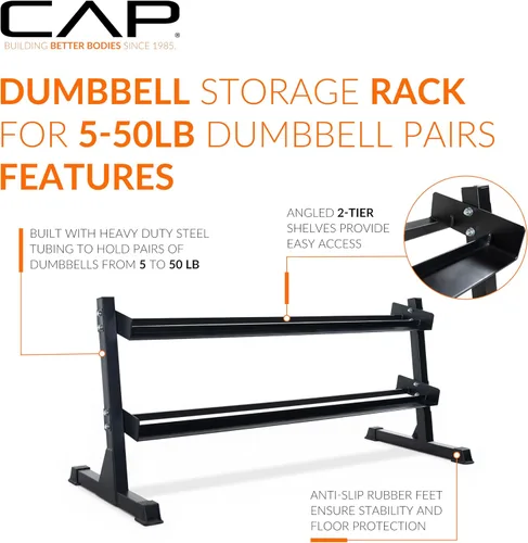 Vista 3 de CAP 280 LB, 550 LB, 1200 LB Dumbbell Set with Horizontal 2-3 Tier Rack, Rubber Hex Free Weights, Home Gym Weight Set for Strength Training