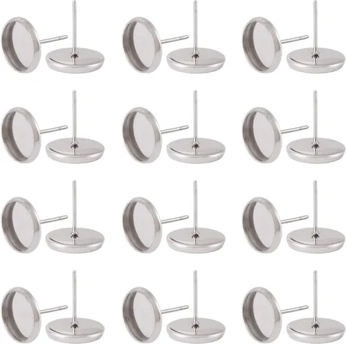 Vista 21 de Craftdady Juego de 60 aretes de acero inoxidable de 0.197 in, dorados, plateados, dorados, plateados, aretes en blanco, kit de fabricación