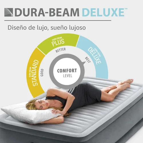 Vista 4 de Intex 67765ED Dura-Beam Deluxe Comfort-Plush Mid-Rise Air Mattress: Fiber-Tech – Tamaño Twin – Bomba eléctrica incorporada – Altura de la cama 33 cm