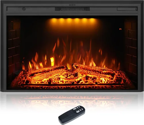 Vista 11 de Calentador eléctrico de troncos de chimenea de 25 pulgadas, juego de troncos de chimenea eléctrica independiente con control remoto y aplicación