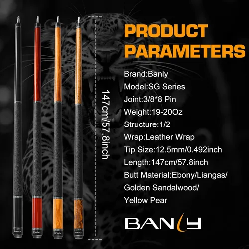 Vista 8 de Banly Carbon Fiber Pool Cue Stick 12.5mm Time Crystal Tip, Low Deflection Pool Cue Professional Billiard Cue Sticks with Gift Box