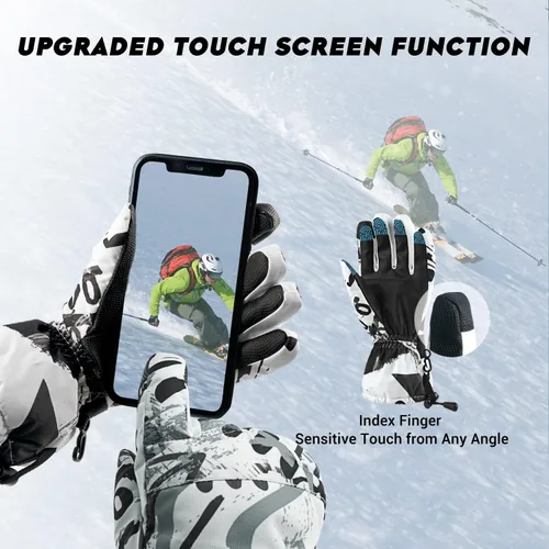 Vista 4 de ATERCEL Guantes de esquí para hombre y mujer, impermeables, 2022, guantes de nieve con pantalla táctil, guantes de snowboard para clima frío