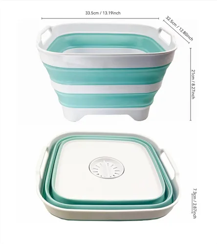 Vista 3 de SAMMART Sartén de plástico plegable de 10 L (2.6 galones) con tapón de drenaje, tina de lavado portátil, bañera plegable, almacenamiento de cocina