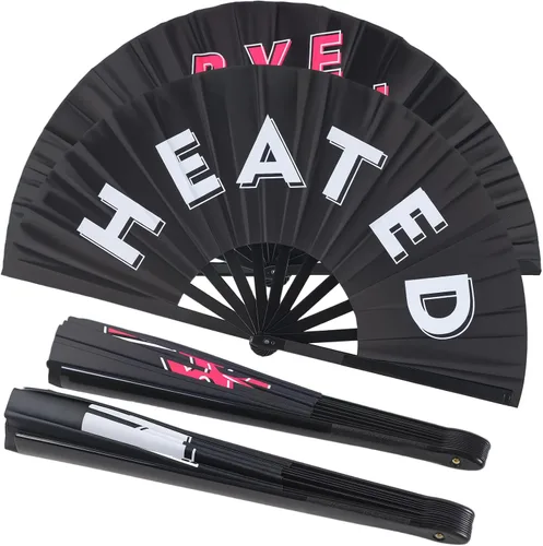 Vista 10 de Paquete de 2 ventiladores de mano plegables grandes para hombres y mujeres, fanáticos rave, ventilador chino de Kung Fu Tai Chi, abanicos de mano