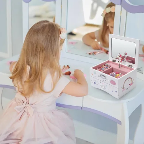Vista 6 de Aliz - Joyero musical de unicornio para niñas, caja de madera con diseño de unicornio brillante, decoración encantadora de habitación y recuerdos