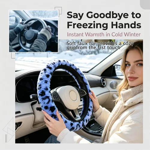Vista 3 de Funda de volante de leopardo con llavero, protector de volante de piel elástica y mullida, guepardo, accesorios de automóvil para mujeres y niñas