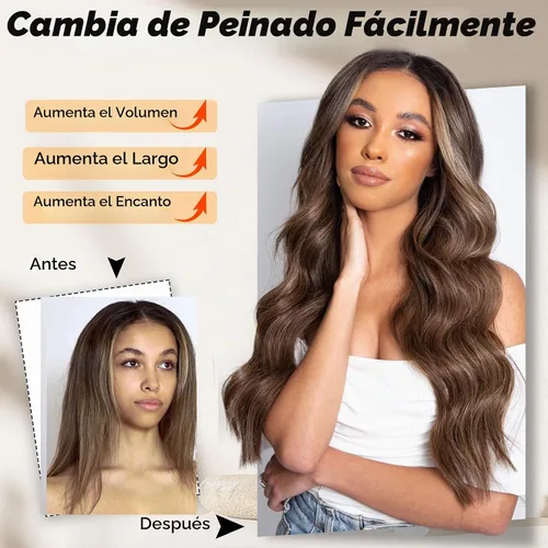 Vista 7 de Pelucas onduladas de color marrón oscuro para mujer, 26 pulgadas, parte