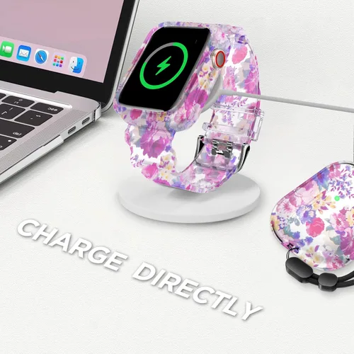 Vista 45 de DABAOZA - Correa transparente compatible con Apple Watch con estuche protector, correa deportiva de TPU con brillo para mujeres y hombres
