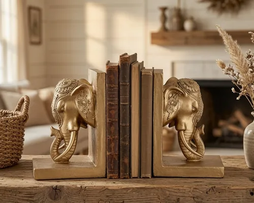 Vista 2 de Bellaa Sujetalibros de elefante, extremo decorativo vintage para estantería