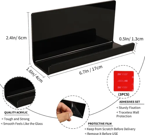 Vista 7 de Soporte de Teléfono con Tableta Adhesiva Montado en Pared, Estantes Flotantes de Acrílico, Soporte de Pared para eReader y Smartphone