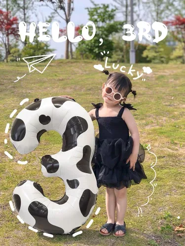Vista 5 de Globo de 40 pulgadas con estampado de vaca, enorme vaca número 30, globo de helio de aluminio para decoración de fiesta de cumpleaños de 30 años, 30