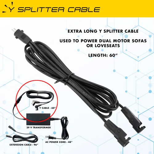 Vista 5 de Kit transformador universal de fuente de alimentación dual para muebles reclinables eléctricos, sillas elevadoras, sofás o seccionales, cable