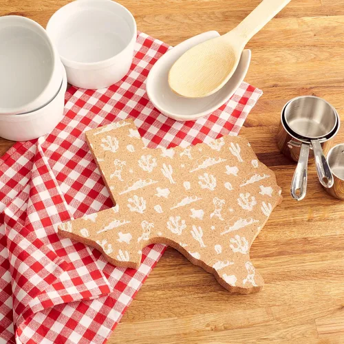 Vista 4 de Sostenedor de corcho, con forma de Texas, salvamanteles con patrón Texas blanco, regalo de almohadilla caliente de 9 pulgadas (patrón Texas blanco)