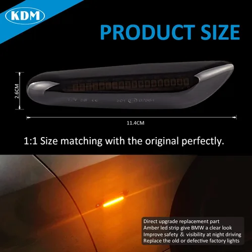 Vista 6 de KDM Luces LED de marcador lateral para guardabarros para BMW E90 E91 E92 E93 E46 E60 E61 E81 E82 E87 E88 E83 X3 E84 X1 325i 328i 335i 330i, señal