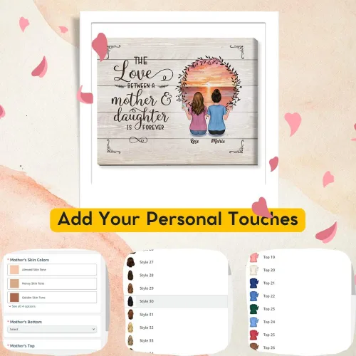 Vista 3 de Gossby Lienzo personalizado envuelto para mamá – El amor entre madre e hija es para siempre – Regalo personalizado con nombres de avatares – Regalo