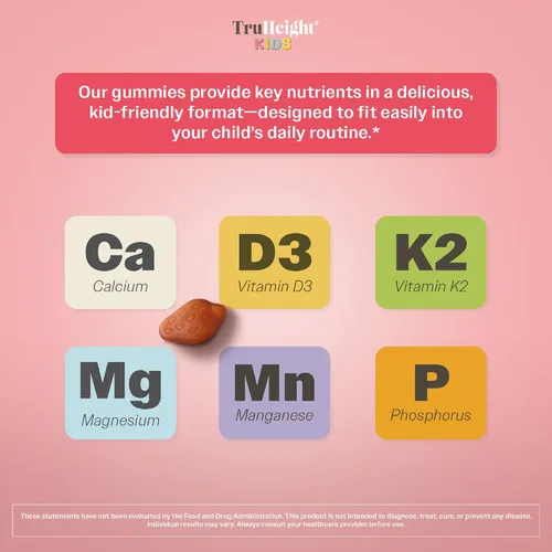 Vista 3 de TruHeight Gomitas para el Crecimiento Óseo de Niños (Fresa, Edades 2+) Nutrición Alta para el Crecimiento Natural en Niños y Pequeñitos - Vitamina