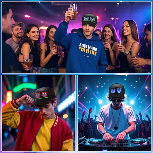 Vista 6 de Sombreros LED, pantalla LED, gorras de béisbol con control de aplicación Bluetooth, compatible con texto, patrones, animaciones para fiestas, bares