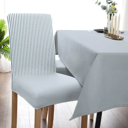 Vista 5 de Juego de 4 fundas elásticas para sillas de comedor, color azul claro y blanco, extraíbles para sillas de cocina, suaves y lavables, protector
