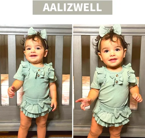 Vista 2 de Aalizzwell Body de manga corta para bebé niña con pantalones cortos acanalados