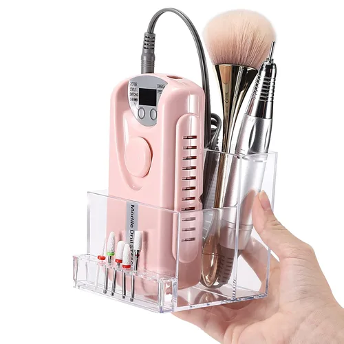 Vista 9 de Noverlife Caja de almacenamiento de brocas para mini taladro de uñas de 10 agujeros y brocas, organizador transparente de brocas de lima para uñas