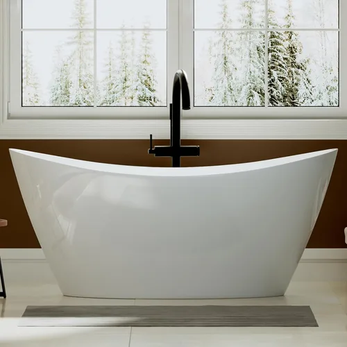 Vista 7 de Empava Bañera independiente de 59 pulgadas, bañera acrílica profunda para baño pequeño, fondo plano antideslizante, spa en casa para aliviar