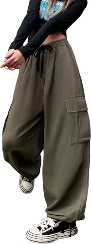 Vista 2 de Pantalones de mujer Y2k Cargo Gothic Baggy Pantalones de cintura alta Harajuku Streetwear Pantalones de paracaídas para hombre