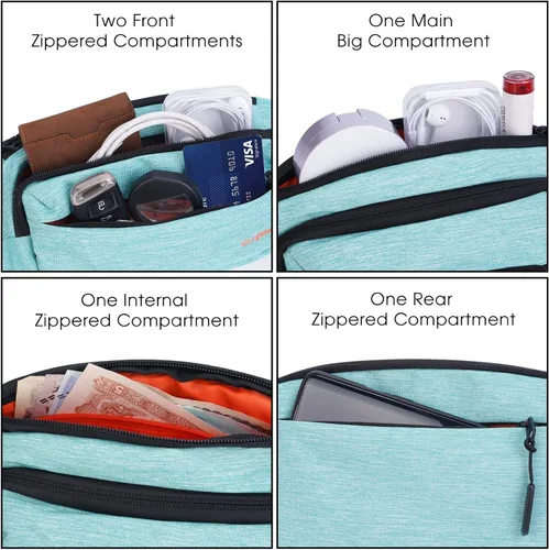 Vista 2 de Riñonera grande para hombre con 5 bolsillos con cremallera, paquete de bolsa de cintura para correr, deporte, entrenamiento, viajes, Casual