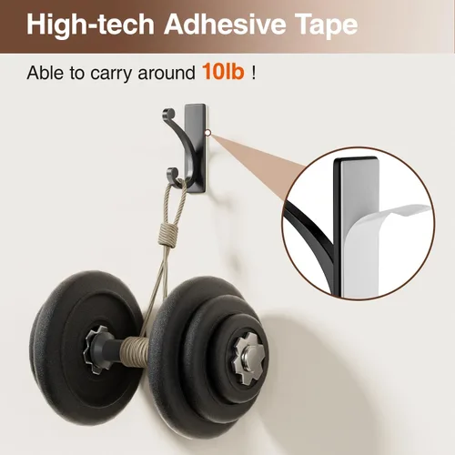 Vista 2 de Paquete de 14 ganchos adhesivos de pared para toalla/abrigo, extra adhesivo de 10 libras, acero inoxidable, para colgar en el baño o la ducha, negro