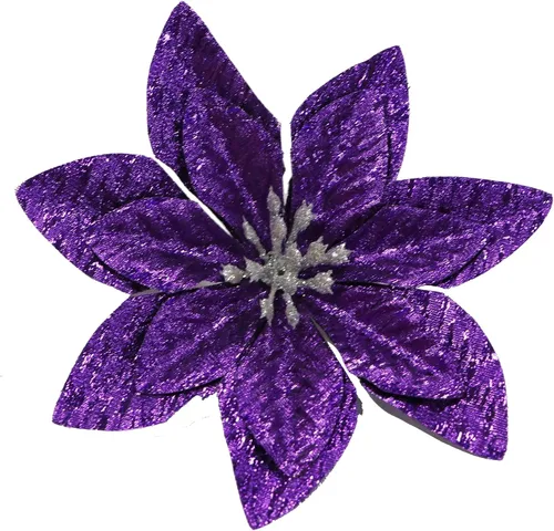 Vista 15 de YYCRAFT 12 flores artificiales de seda brillante con purpurina para decoración de árbol de Navidad (plata, 8 pulgadas)