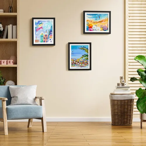 Vista 7 de Paquete de 2 marcos de arte para niños, marcos de obras de arte para niños, intercambiables de 8 x 10.5 pulgadas con paspartú y 9 x 12 pulgadas sin