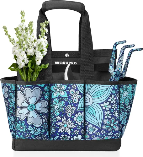 Vista 8 de WORKPRO Bolsa de herramientas de jardín, bolsa Oxford resistente de 9 bolsillos, soporte para kit de herramientas de jardinería, 12 x 12 x 6