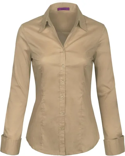Vista 7 de KOGMO Camisas de manga larga con botones para mujer, blusa de trabajo de oficina (S-3X)