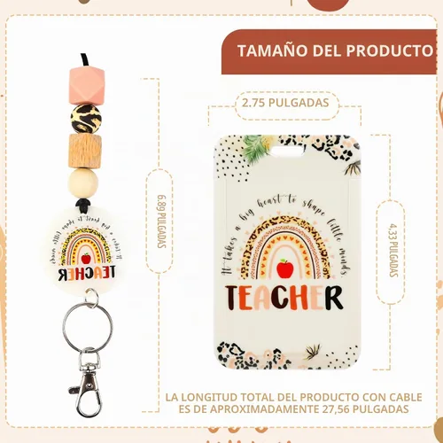 Vista 2 de Cordones para Profesores para Tarjetas de Identificación - Llavero Bohemio de Silicona con Cuentas Separables, Accesorios para Mujeres, Lindo