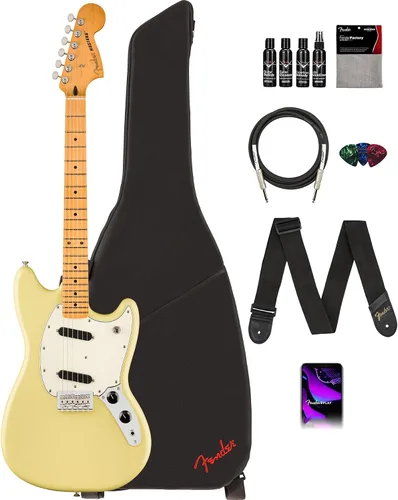 Vista 10 de Fender Player II Mustang - Paquete de 3 colores Sunburst con bolsa de concierto, correa, cable, paquete de 3 púas y kit de limpieza de guitarra