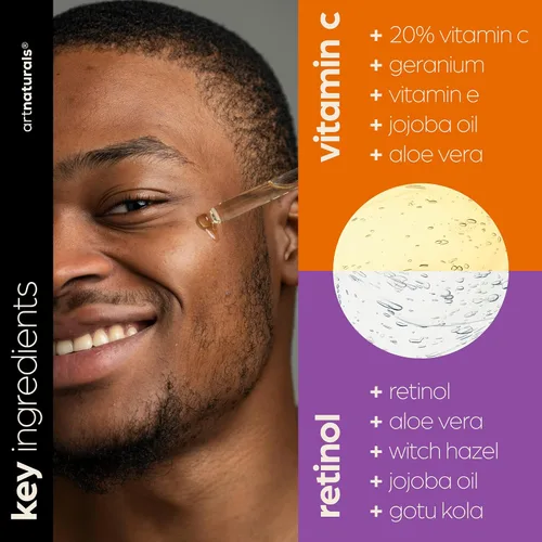 Vista 4 de Serum Artnaturals con retinol y vitamina C, orgánico, (2 unidades de 1.0 onzas), juego de regalo, anti arrugas y removedor de ojeras