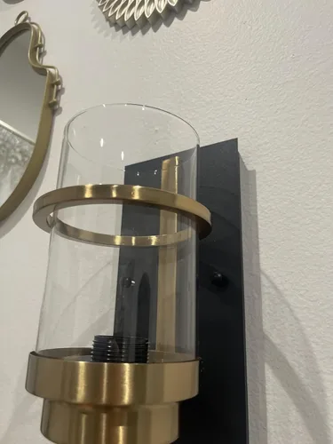 Vista 9 de Apliques de pared de color negro mate y latón, moderna lámpara de pared interior para chimenea, lámpara de pared de granja para baño, pasillos